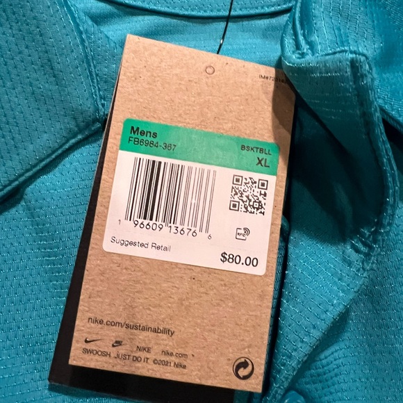Nike Shirt Men's Large Button Up Short-Sleeve Blue Basketball Top FB6984-367 NWT - Picture 6 of 6